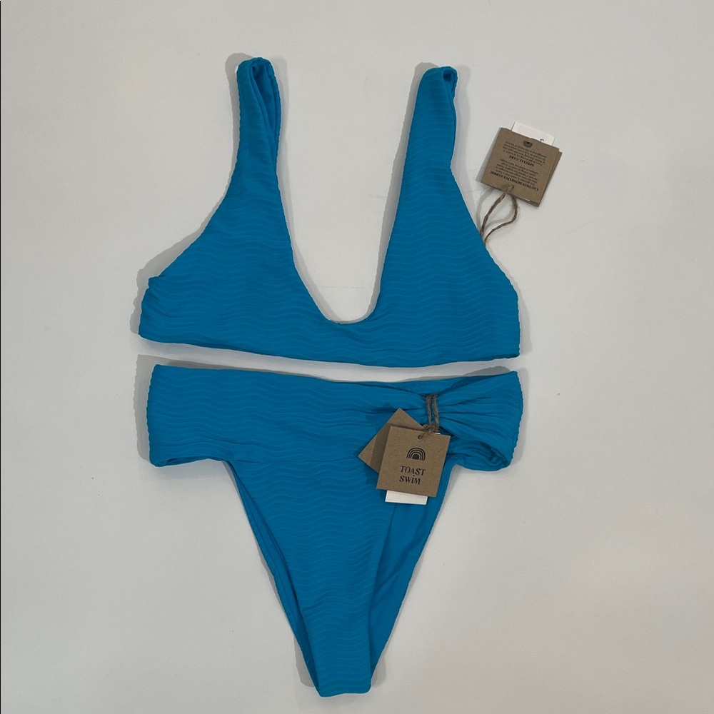 NWT Toast Swim Bikini XS Ocean Wave Scoop Top Banded Waist Bottom
